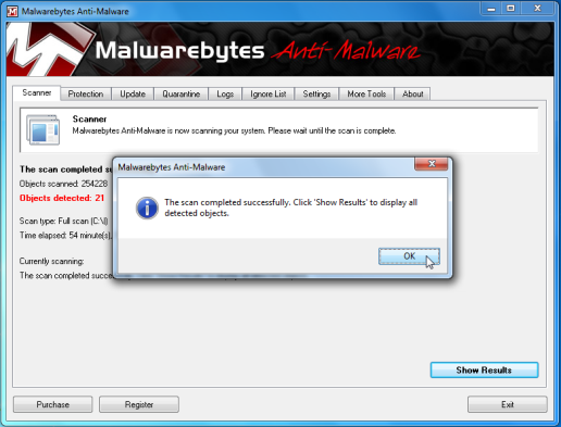 [Image: Malwarebytes scan results]