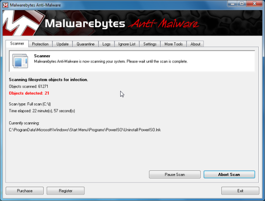 [Image: Malwarebytes scanning for malicious files]