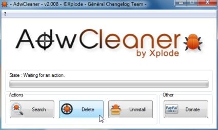 Click on Delete, then confirm each time with Ok. Adwcleaner utility