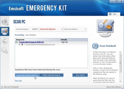 Emsisoft Emergency Kit removing malware