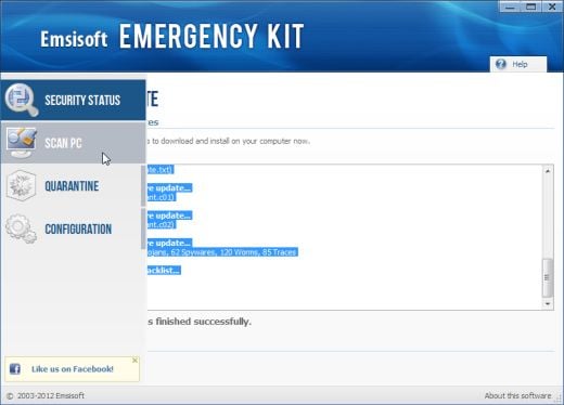 Emsisoft Emergency Kit scan tab