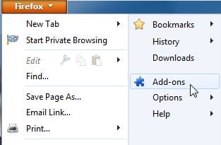 At the top of the Firefox window, click the orange Firefox button, then select Add-ons.