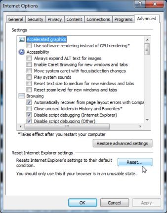 Reset Internet Explorer