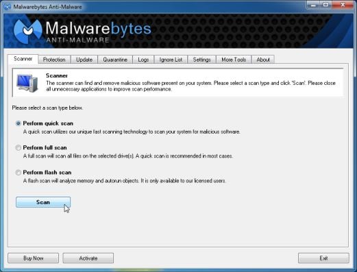 [Gambar: Malwarebytes Anti-Malware Quick Scan]