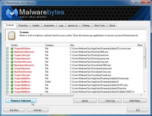 [Image: Malwarebytes Anti-Malwar removing Luhe.Sirefef.A virus]