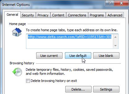 [Image: Delta Search Internet Explorer home page]