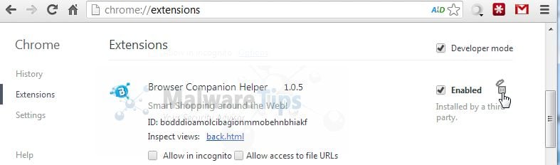 ... Helper extension, by clicking on the Recycle Bin next to the plugin