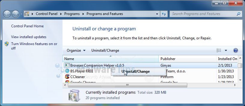 [Image: Uninstall Ginyas Browser Companion]