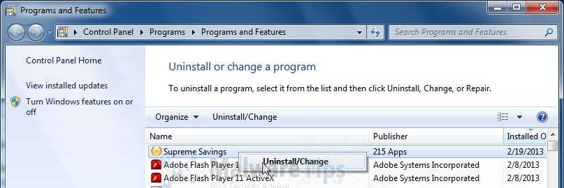 [Image: Uninstall Supreme Savings program]
