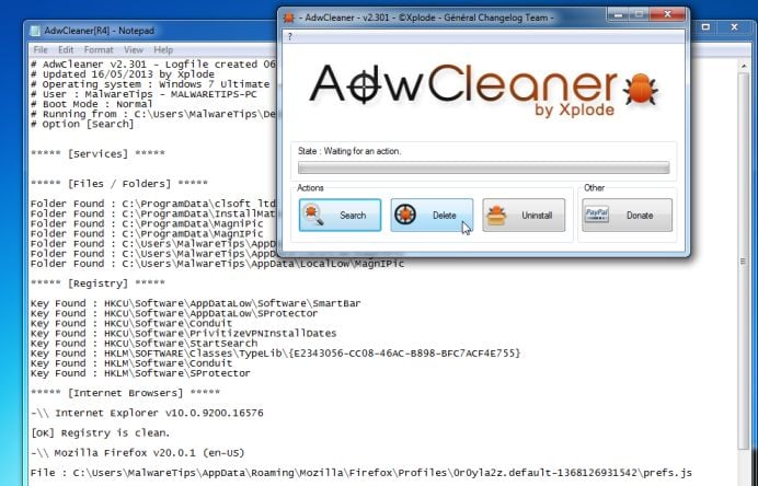[Image: Adwcleaner removing Qvo6 virus]