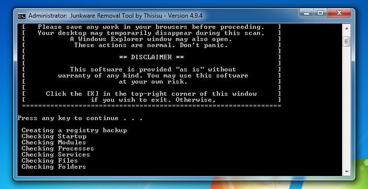 [Image: Junkware Removal Tool scanning for Desk 365 virus]