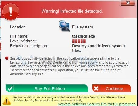 windows antivirus pro alert