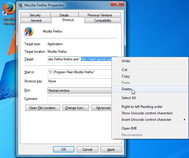 [Image: Start.Qone8.com shortcut hijack]