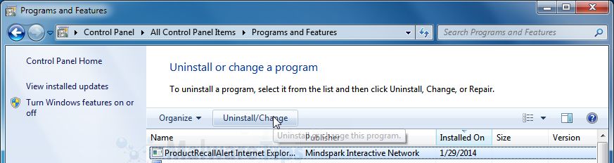 [Image: Uninstall Mindspark Toolbar from Windows]