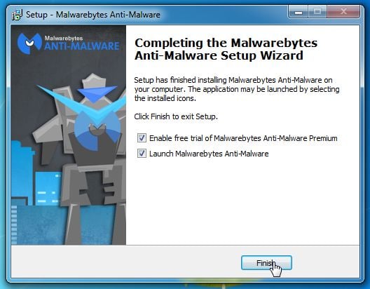[Image: Malwarebytes Anti-Malware Final Setup Screen]