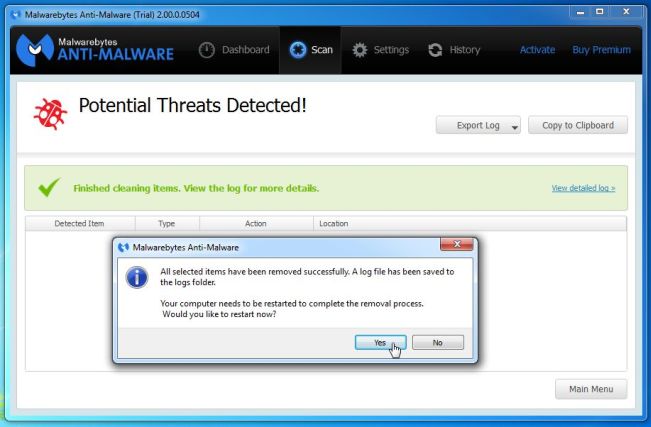 [Image: Malwarebytes Anti-Malware while removing viruses]