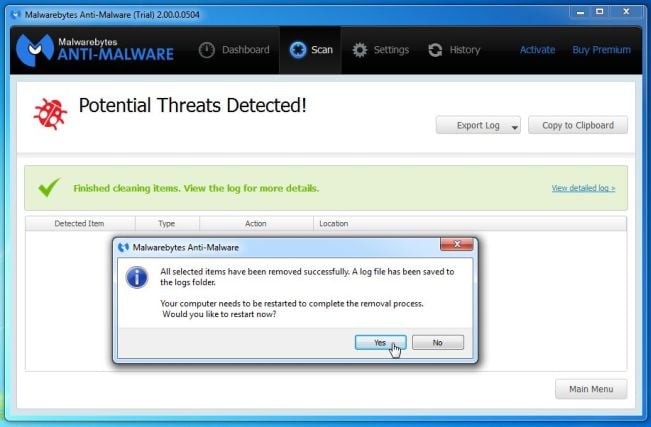 [Image: Malwarebytes Anti-Malware removing Total System Care]