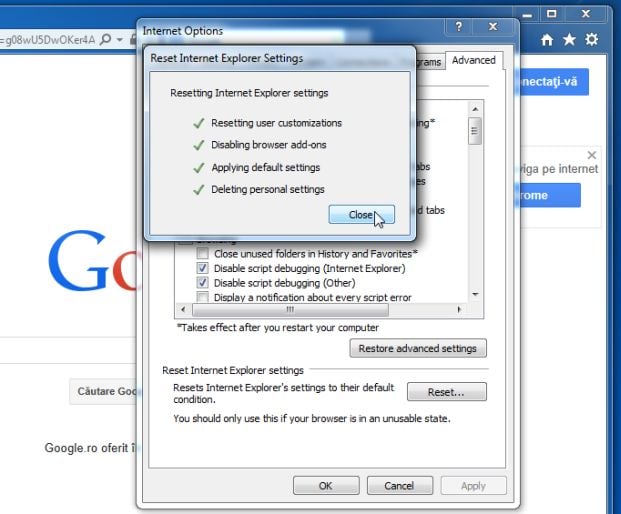 [Image Reset Internet Explorer settings to remove Green Double Underlined Links virus]