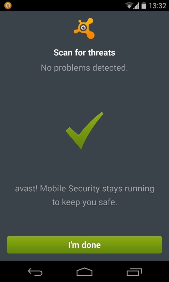 [Image: Avast Free Mobile Security scan results]