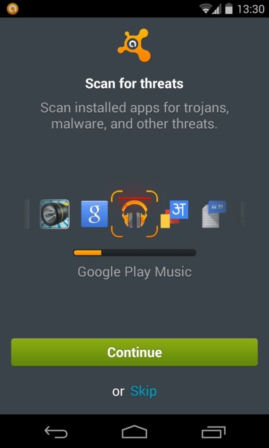 [Image: Avast Mobile Security scanning for Android viruses]