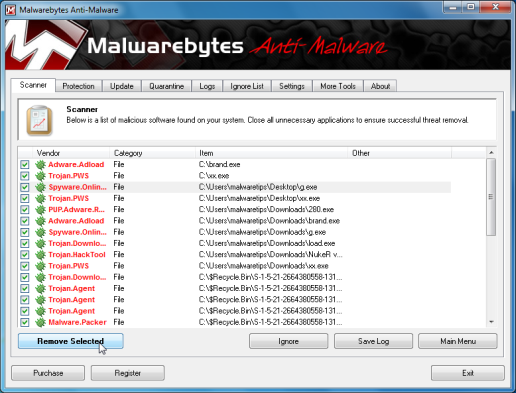 Infections
                                      found by Malwarebytes