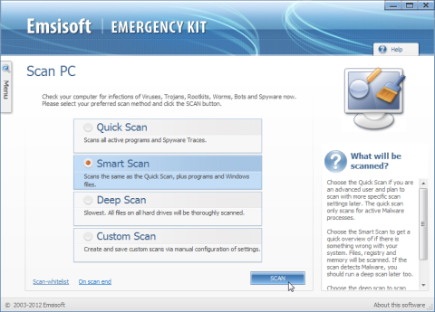 Emsisoft Emergency Kit smart scan