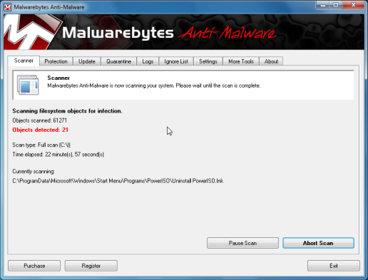 Malwarebytes scanning for 