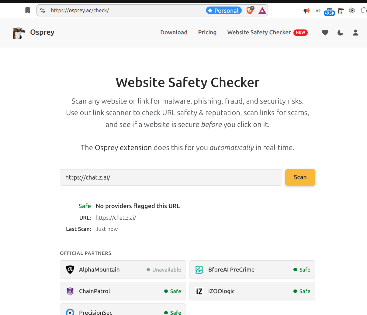 Osprey Website Safety Check AlphaMountain Not Available - Screenshot from 2026-09-08 15-18-18.png