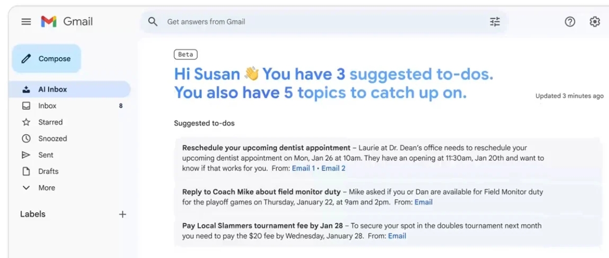 Thread 'Gmail's new AI Inbox uses Gemini, but Google says it won’t train AI on user emails'