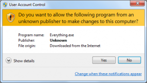 Yellow UAC prompt