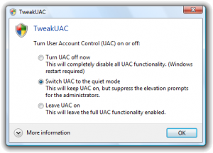 TweakUAC main screen