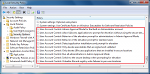 UAC settings in Local Security Policy