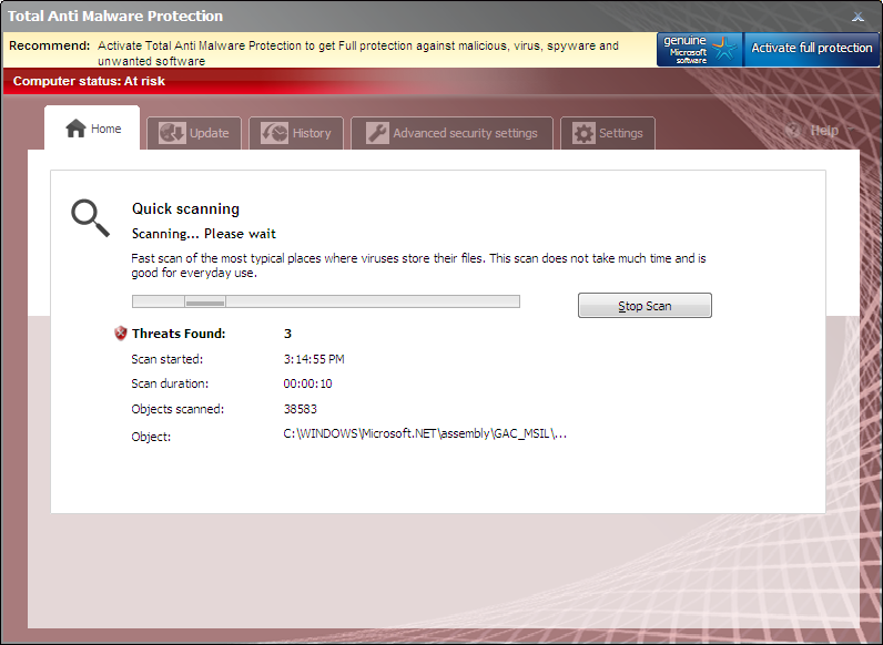 [Image: Windows Safety Module fake scan]
