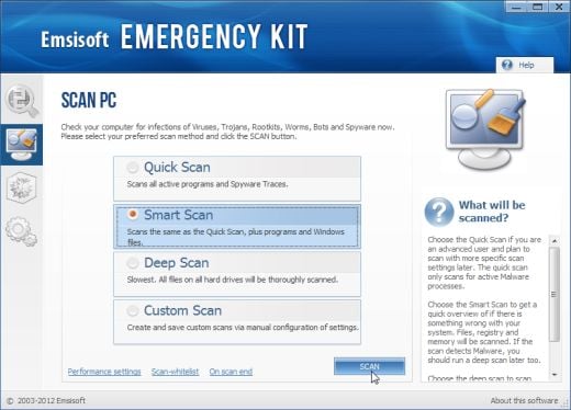 Умное сканирование Emsisoft Emergency Kit