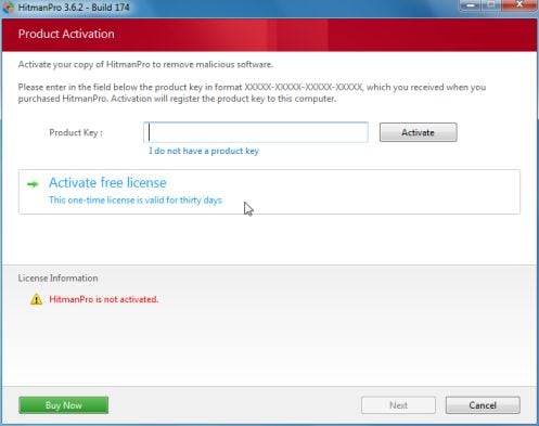 HitmanPro 30 days activation button