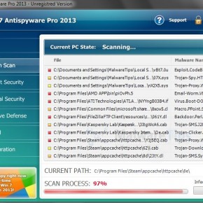 Win 7 Antispyware Pro 2013 bogus scan