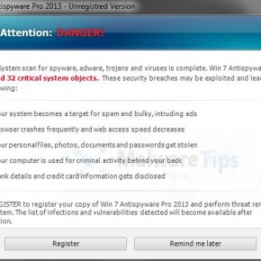 Win 7 Antispyware Pro 2013 Warning