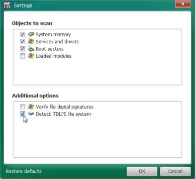 Kaspersky TDSSKiller Detect TDLFS file system