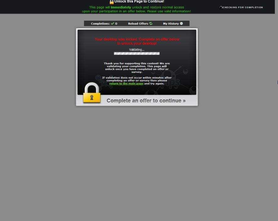 How To Remove Unlock This Page To Continue Virus Survey Scam