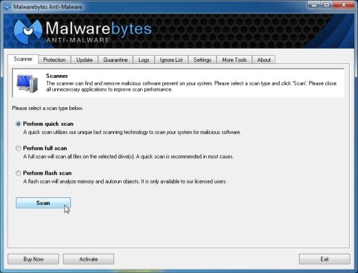 [Изображение: быстрое сканирование Malwarebytes Anti-Malware]