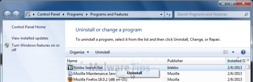 [Image: Uninstall Blekko Search Bar]