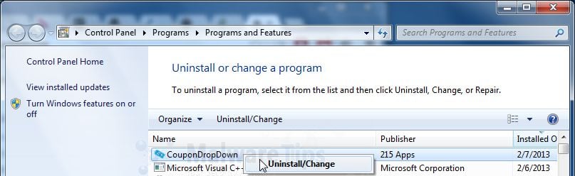 [Image: Uninstall CouponDropDown program]