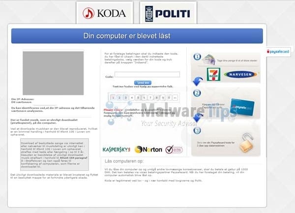 [Image: Din computer er blevet låst KODA virus]