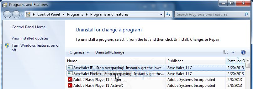 [Image: Uninstall Save Valet program]