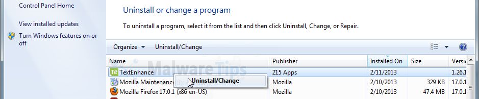 [Image: Uninstall Text Enhance program]