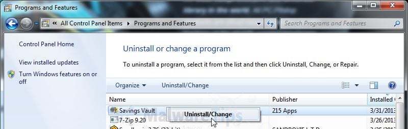 [Image: Uninstall Deal Vault program]