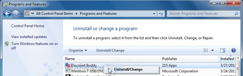 [Image: Uninstall Discount Buddy program