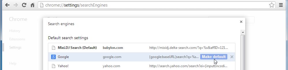 [Image: Mixi DJ Search Chrome redirect]