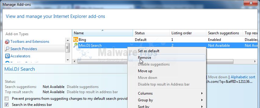 [Image: Remove Mixi DJ Search from Internet Explorer]