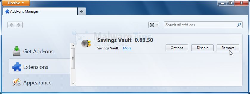 [Image: Savings Vault Firefox extension]